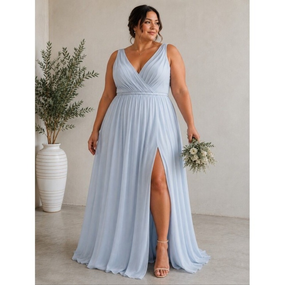 Azazie Tanicia Mist A-Line Pleated Chiffon Braidsmaid Dress Wedding Guest S A20